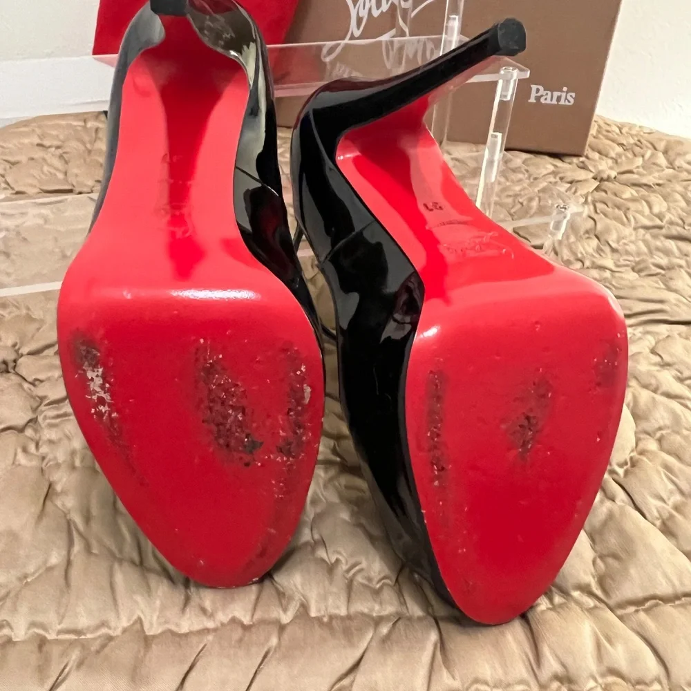 Christian Louboutin Patent Leather Peep Toe Pumps / Burlina 120 Size 37 - Picture 5 of 7